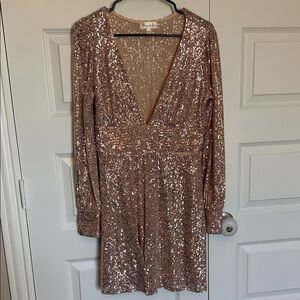 Honey and Rosie Sparkling Gold Long Sleeve Dress Sz large PTP 18